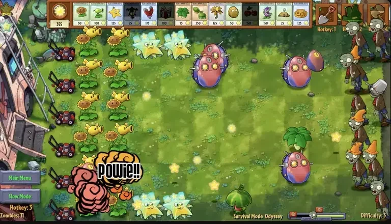 PVZ Fusion gameplay with hybrid plants defending the lawn