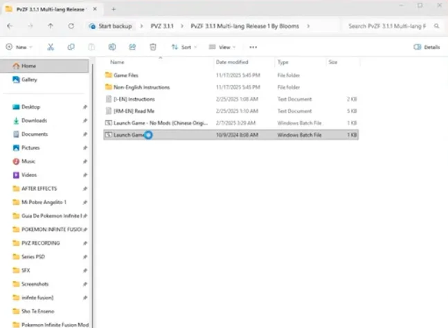PvZ Fusion PC extracted game folder on Windows